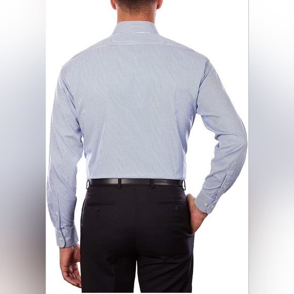 NWT Van Heusen Pinpoint Oxford Regular Fit Size 17 32|33 White & Blue Stripe - Picture 5 of 7